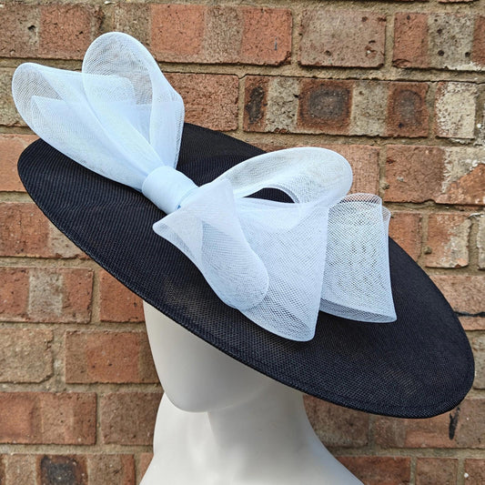black baby blue large fascinator wedding hat  handmade hatinator Ascot bow