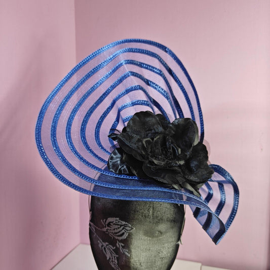blue black flower fascinator millinery wedding hat Kentucky Derby Royal Ascot