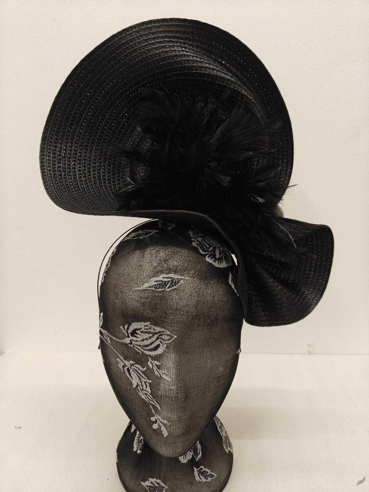 black flower large straw fascinator millinery burlesque headband wedding hat