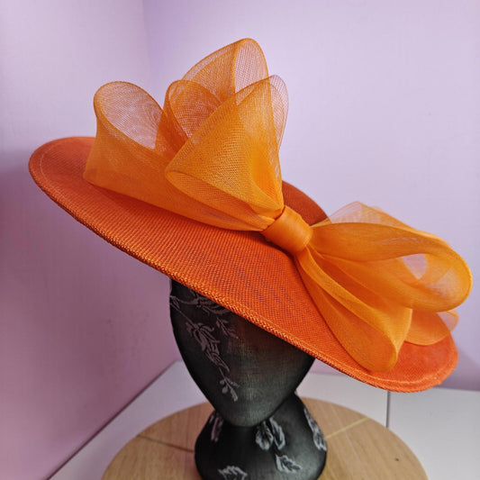orange large fascinator wedding hat  Kentucky Derby Royal Ascot bow