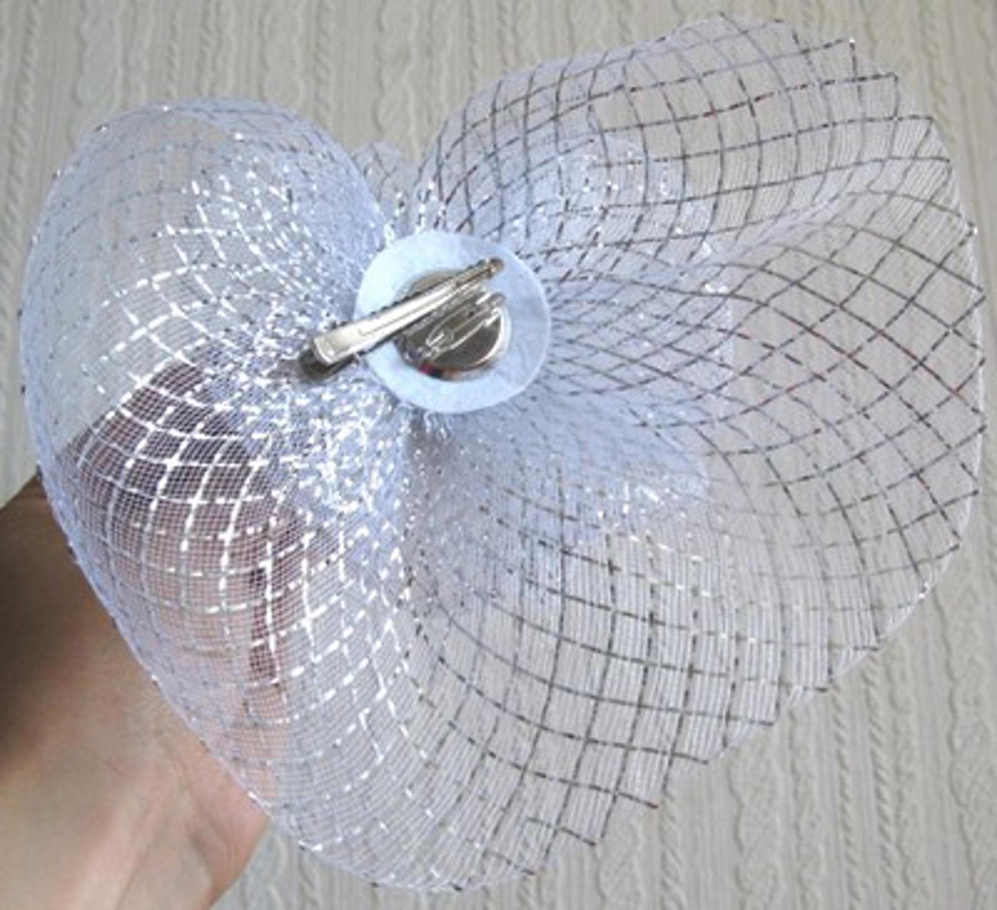 silver flower fascinator millinery  brooch clip wedding hat bridal ascot race