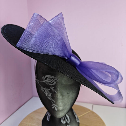 black lilac large fascinator wedding hat  Kentucky Derby Royal Ascot bow