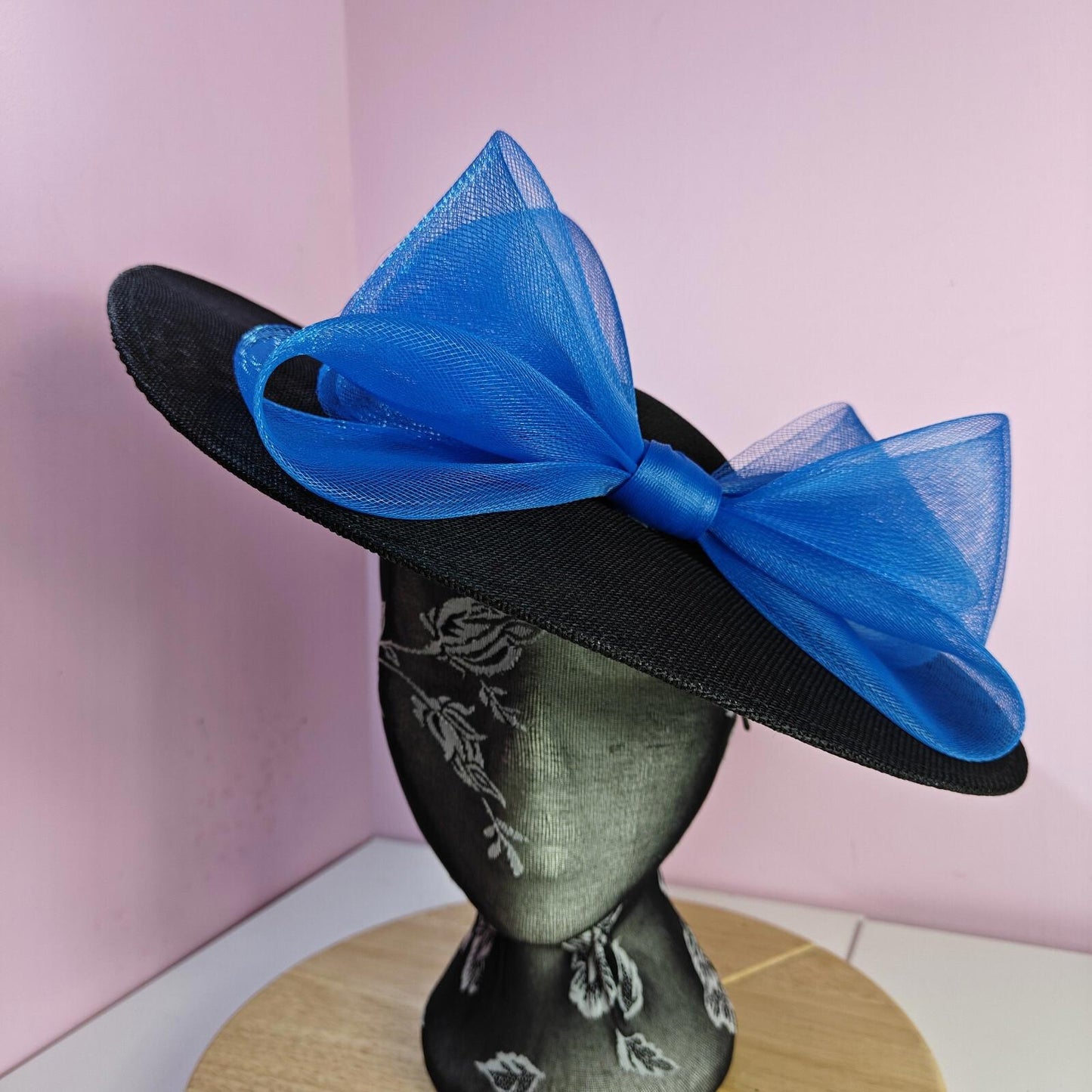 black blue large fascinator wedding hat  Kentucky Derby Royal Ascot bow