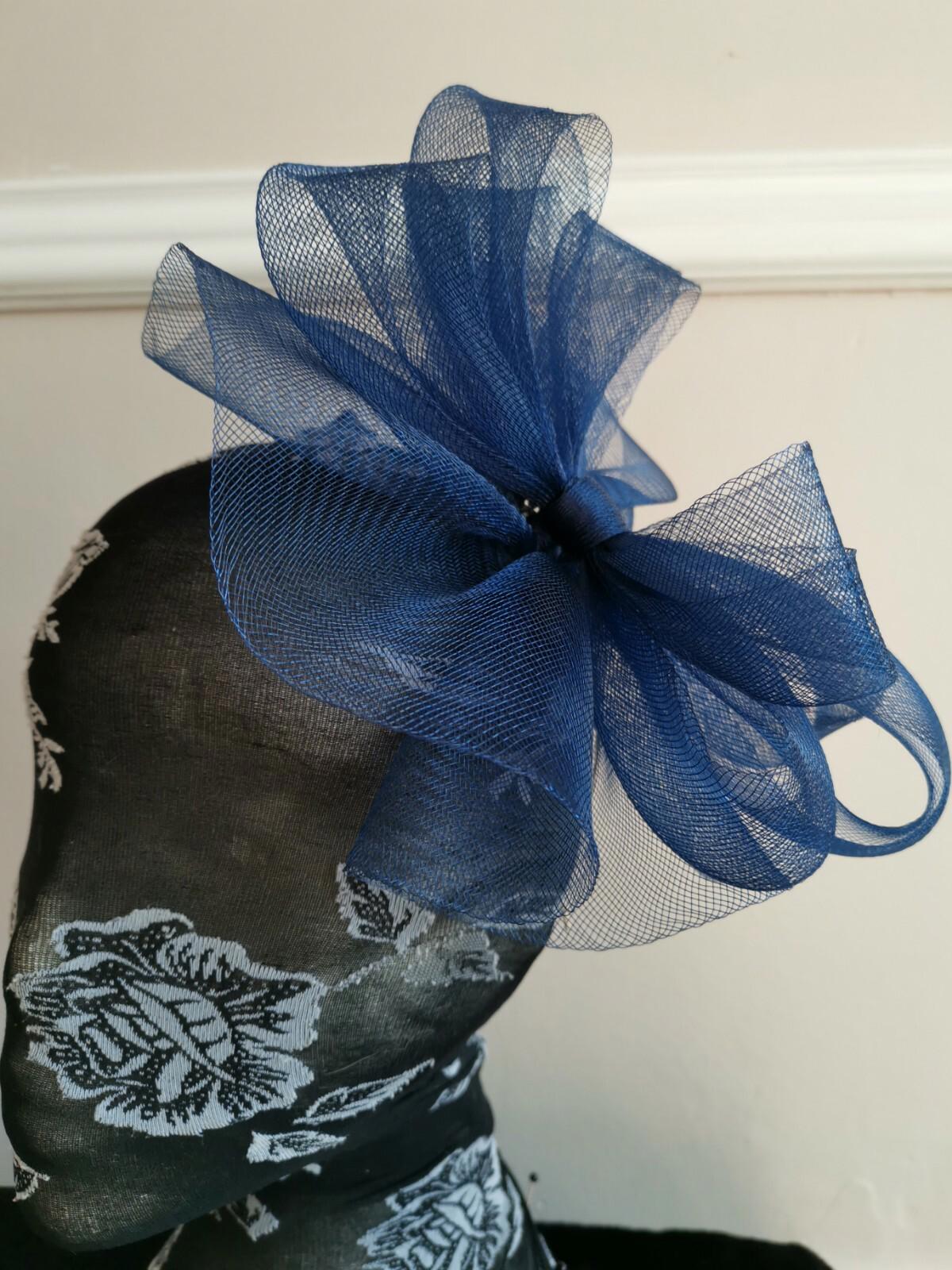 navy dark blue fascinator millinery burlesque headband wedding hat hair piece