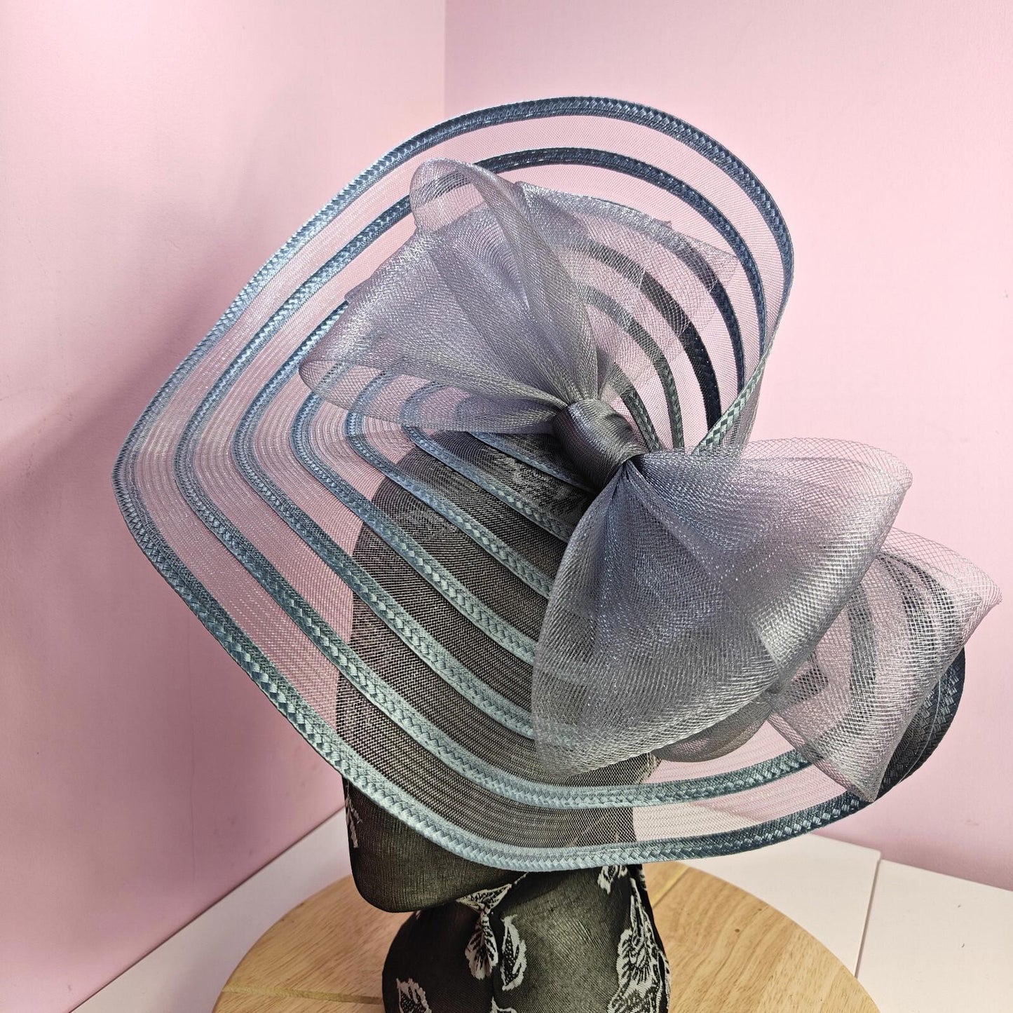 grey bow fascinator millinery wedding hat Kentucky Derby Royal Ascot