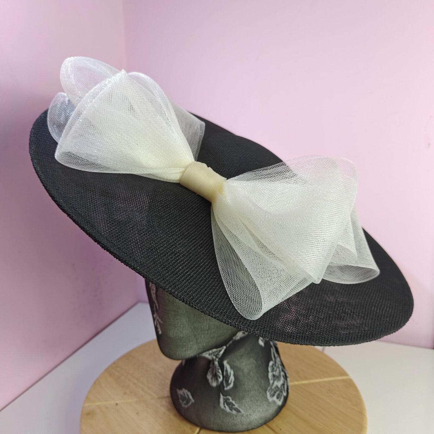 black ivory large fascinator wedding hat  Kentucky Derby Royal Ascot bow