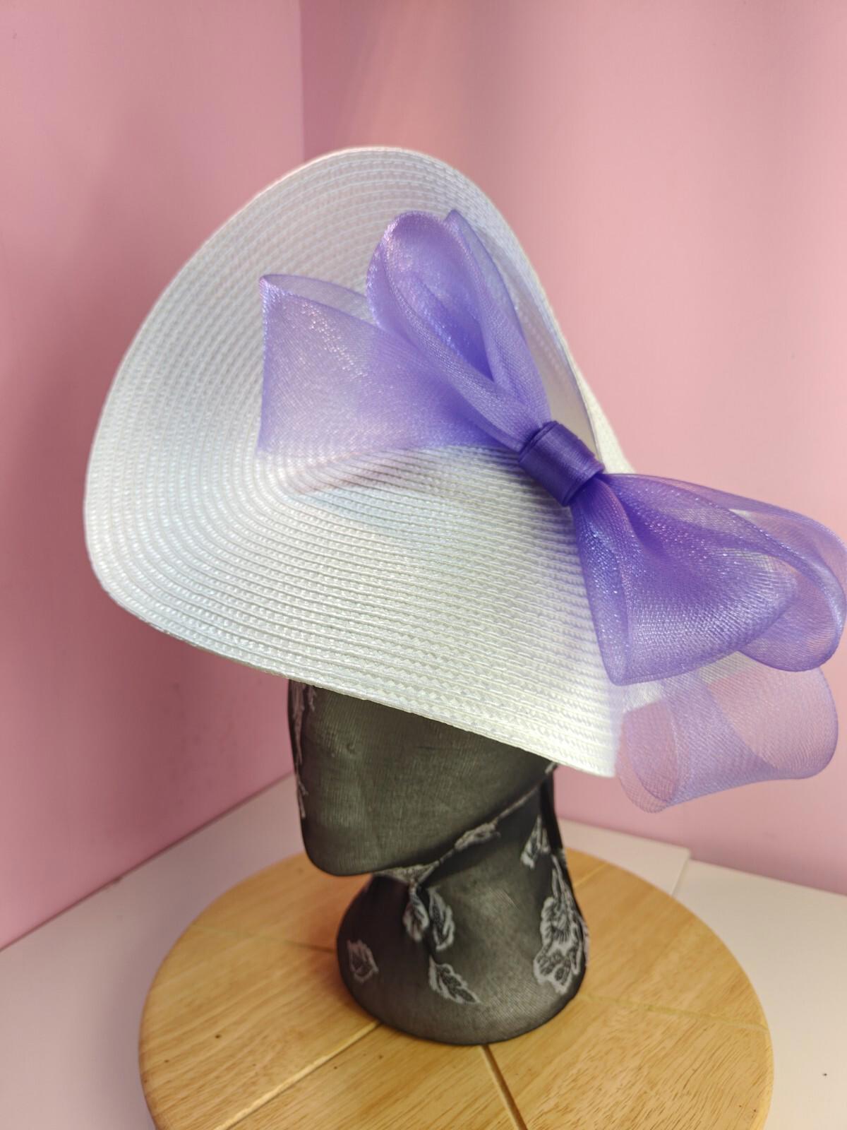 white lilac purple large straw fascinator wedding hat Kentucky Derby Royal Ascot