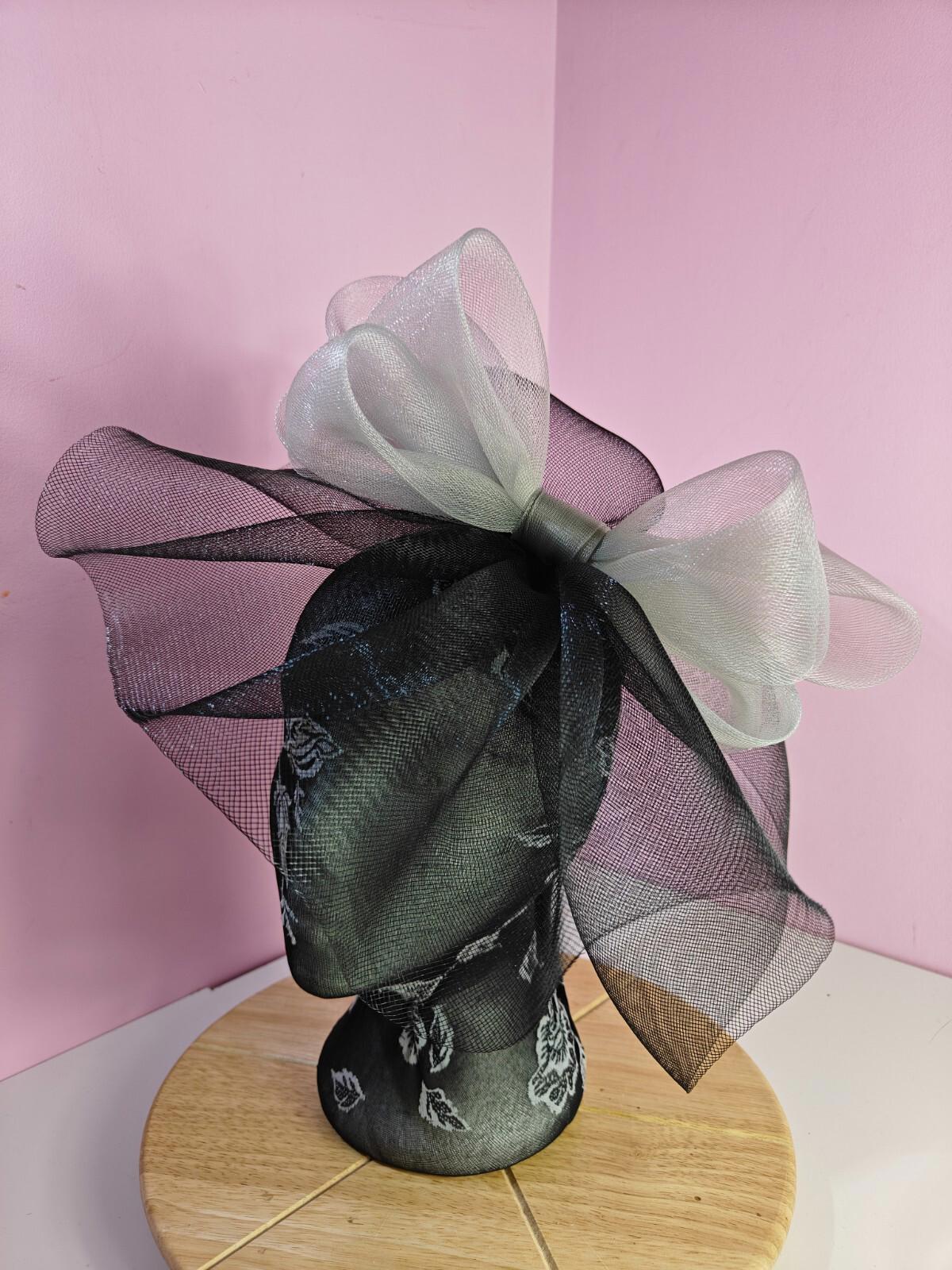 black grey fascinator millinery headband derby wedding hat ascot race