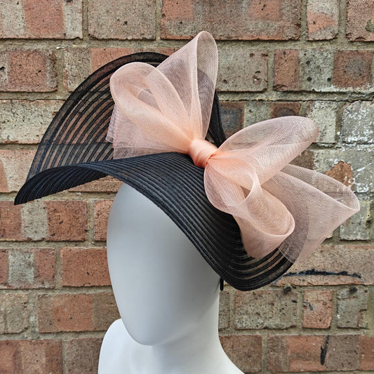 black peach bow crinoline fascinator millinery headband wedding hat party cosplay