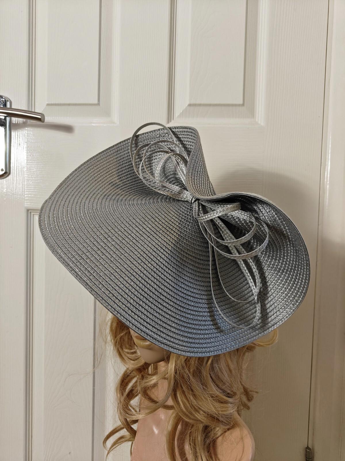 grey large straw fascinator millinery burlesque headband wedding hat