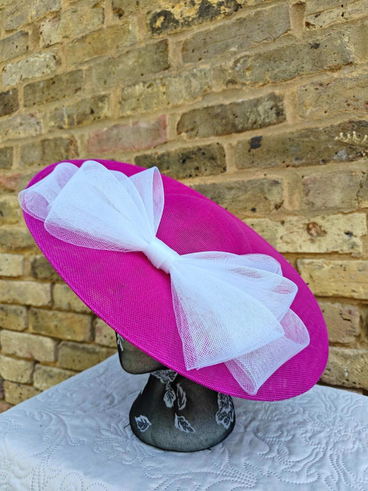 pink white large fascinator wedding hat  Kentucky Derby Royal Ascot bow