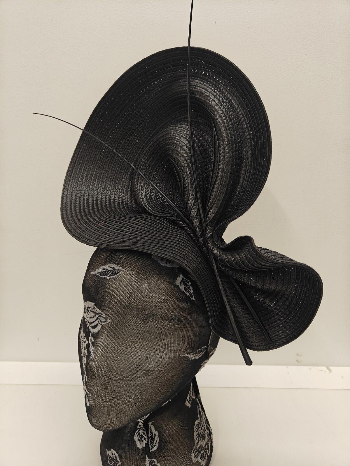 black large straw fascinator ostrich quill spine millinery headband wedding hat