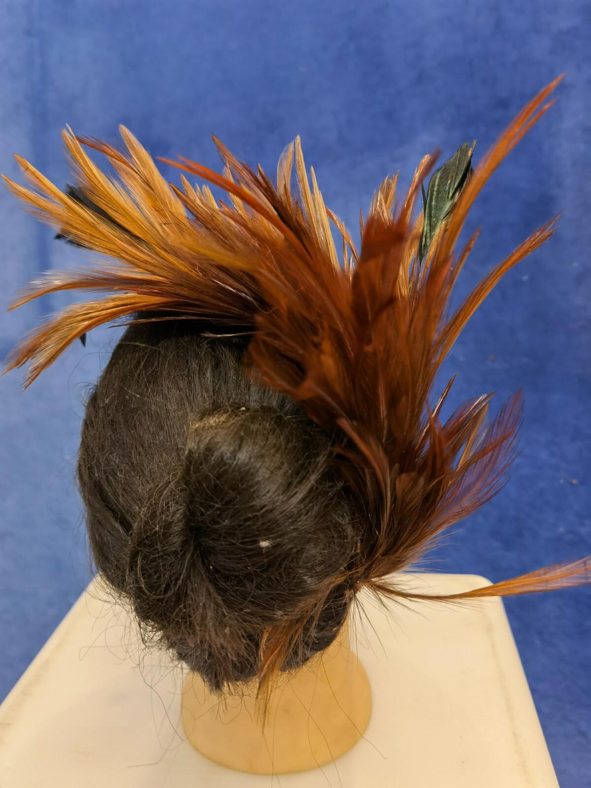 brown feather comb fascinator millinery wedding hat