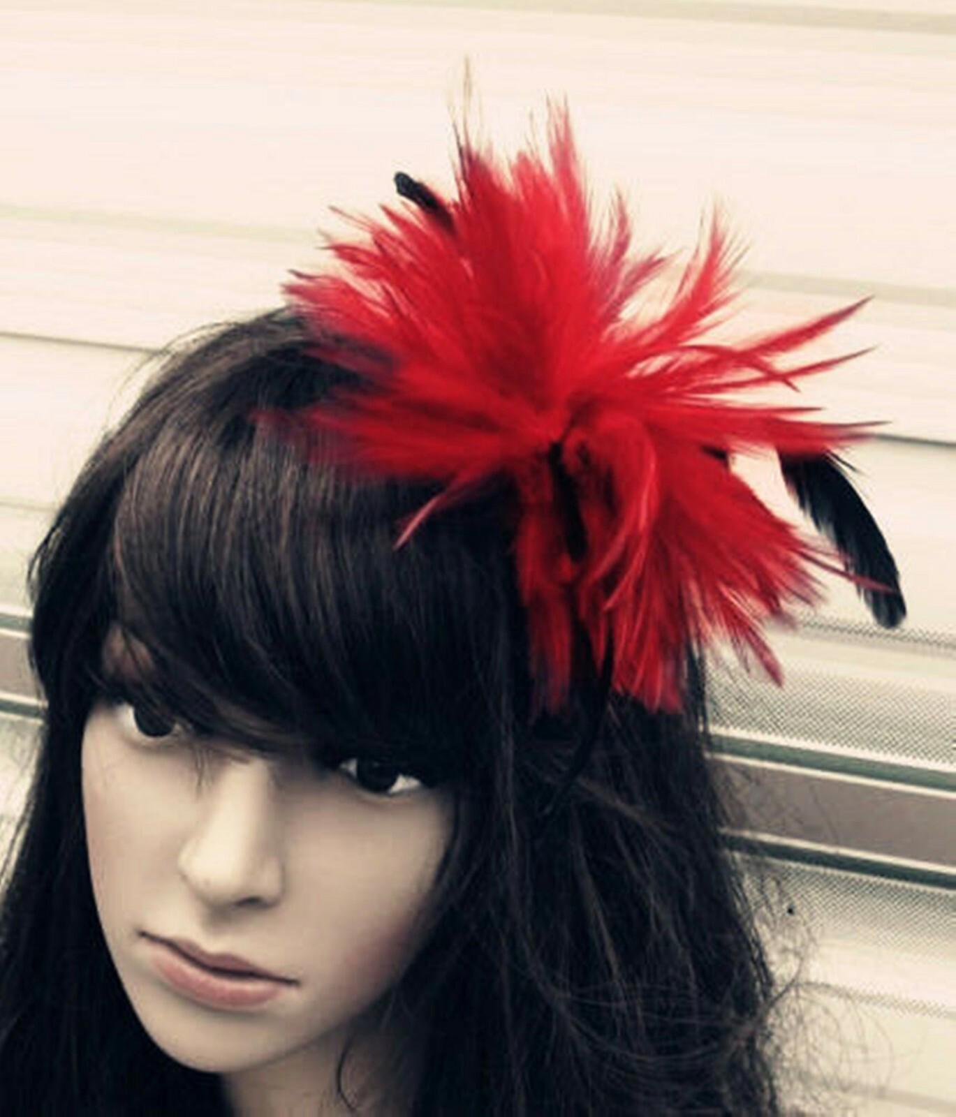 bright red fascinator millinery feather brooch clip wedding hat ascot race  1