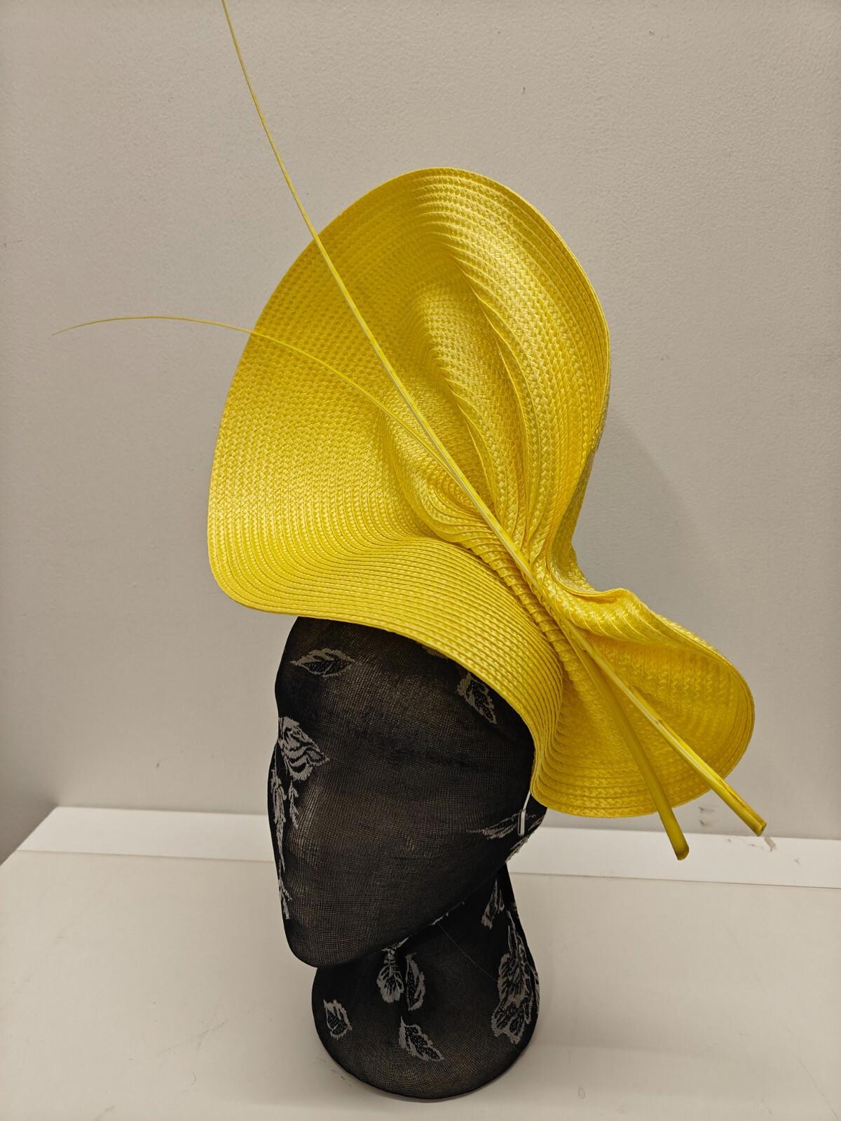 yellow large straw fascinator ostrich quill spine millinery headband wedding hat