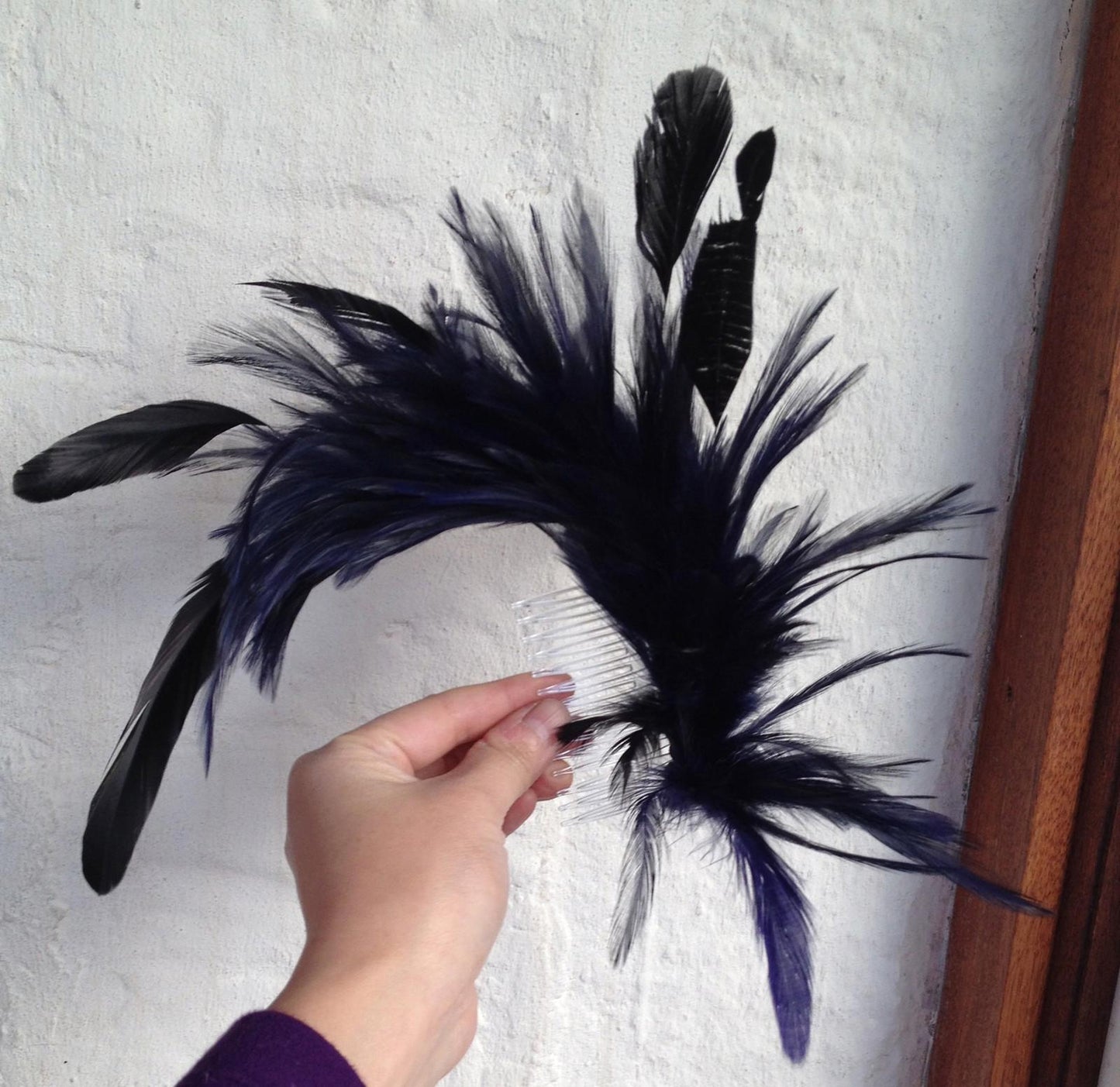 navy blue feather comb fascinator millinery wedding ascot hat hair piece