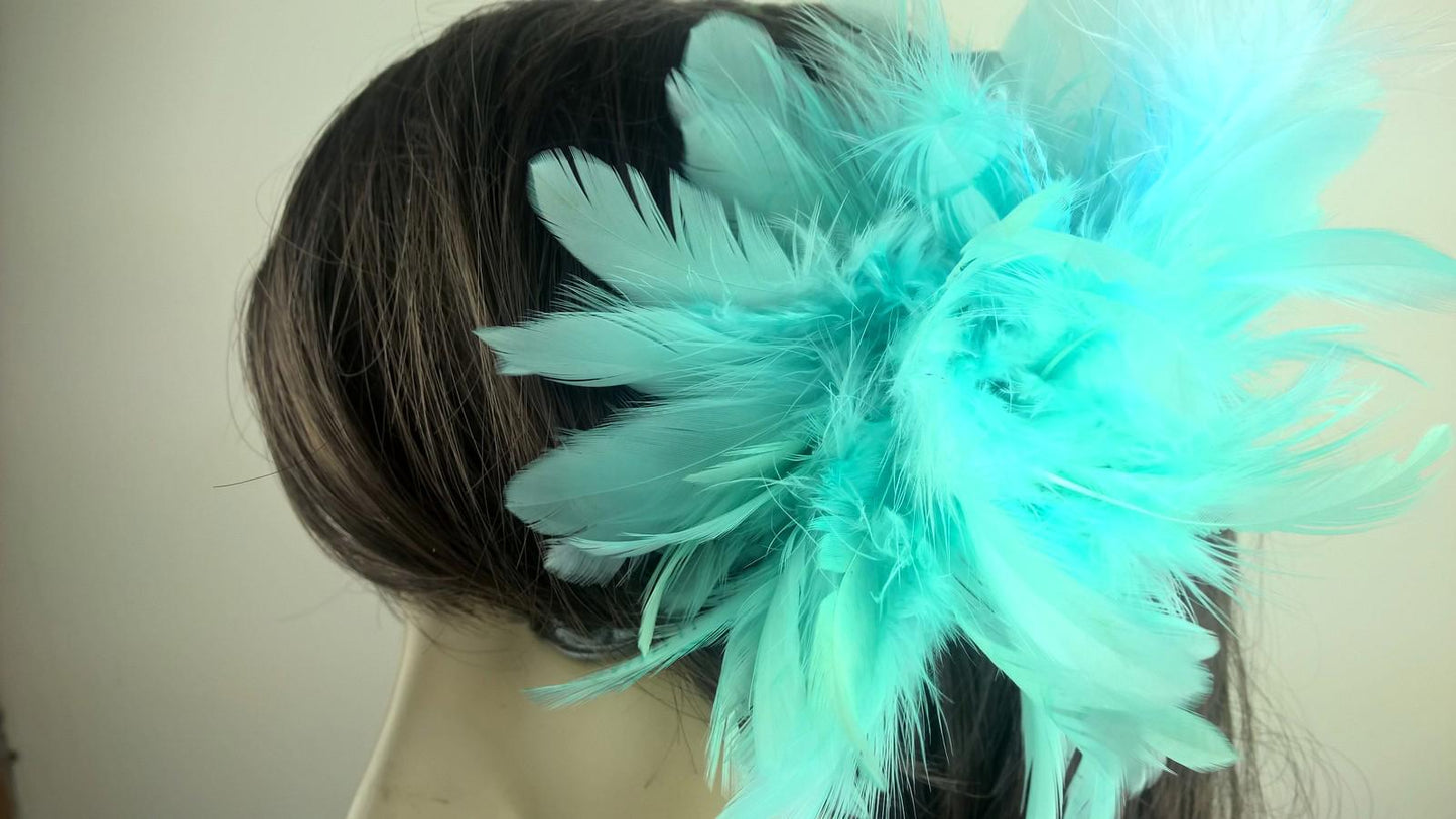 blue feather flower fascinator millinery hair clip wedding piece ascot race