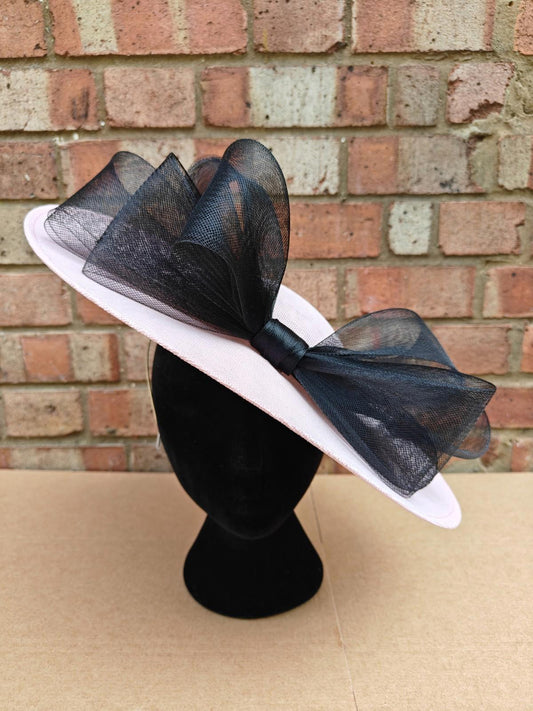 pink black large fascinator headband wedding hat  Kentucky Derby Royal Ascot bow