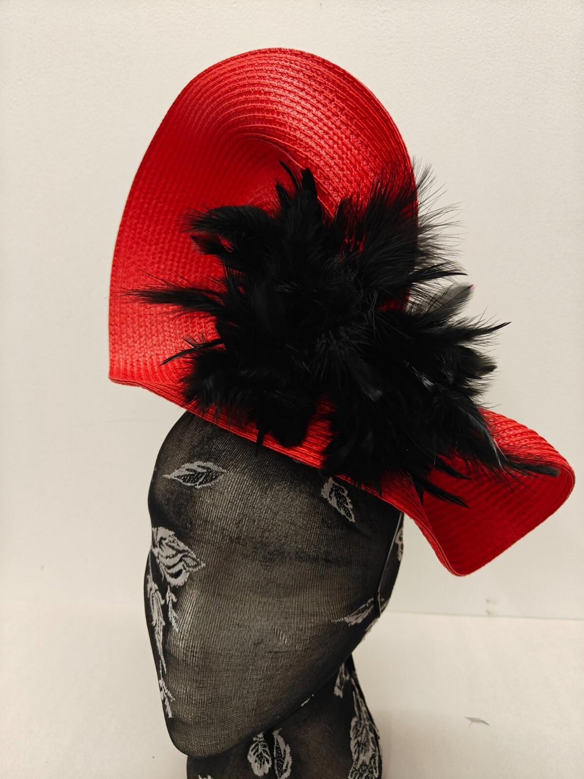 red black flower large straw fascinator millinery burlesque headband wedding hat