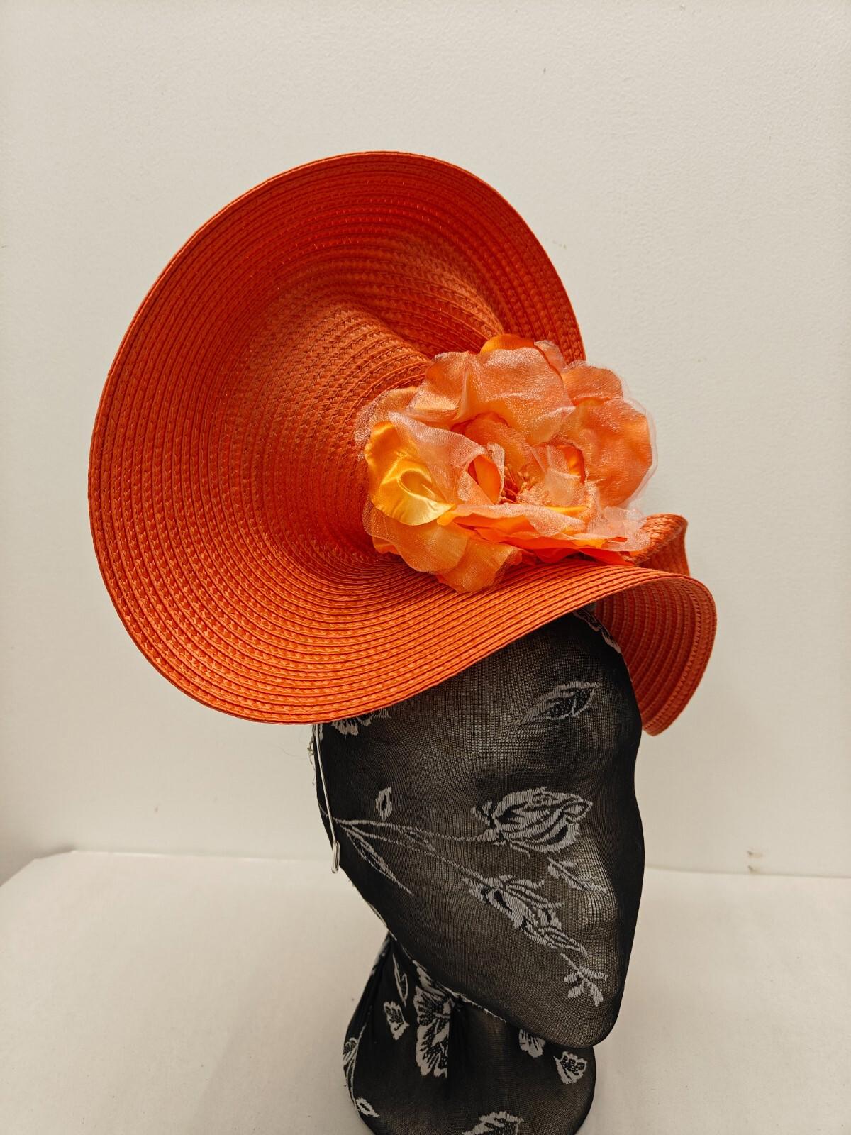 orange flower large straw fascinator millinery burlesque headband wedding hat