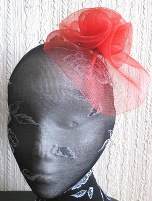 red flower fascinator millinery  brooch clip wedding hat bridal ascot race