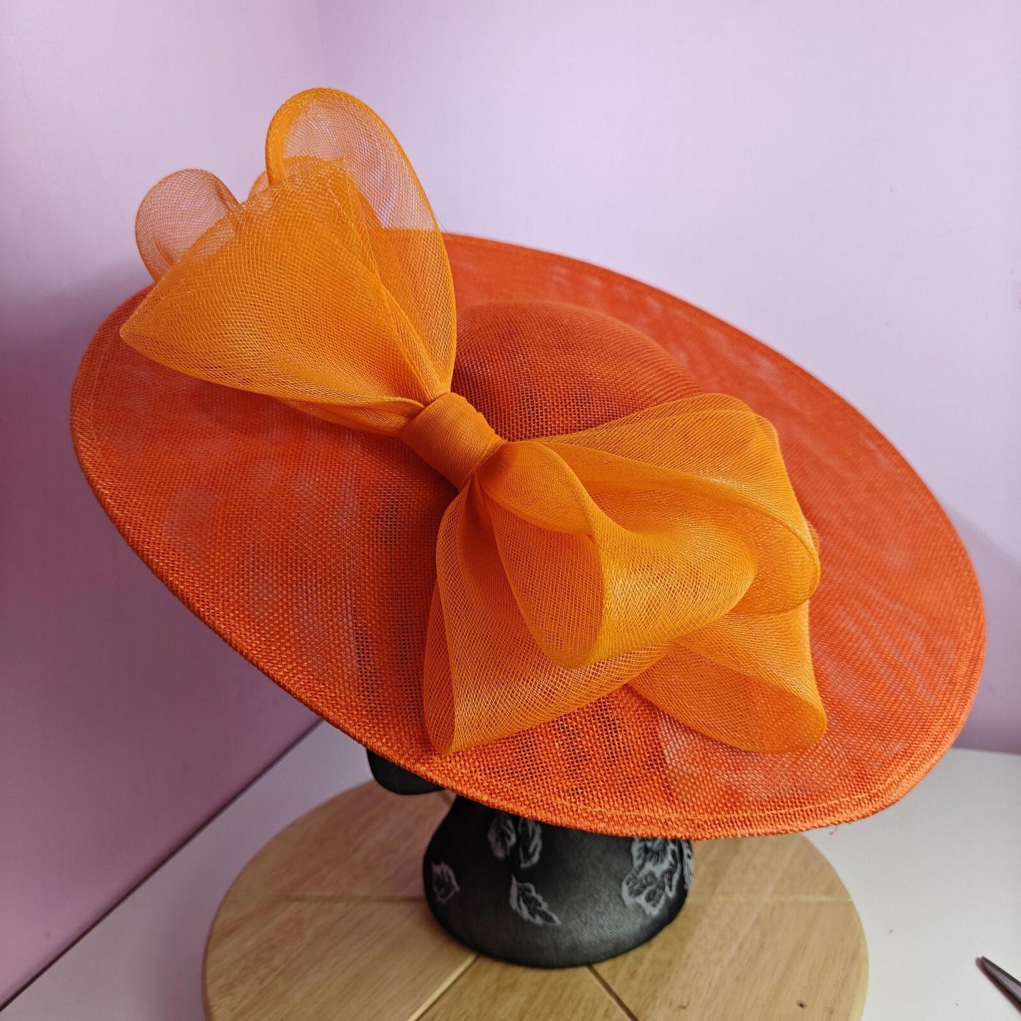orange large fascinator wedding hat  Kentucky Derby Royal Ascot bow