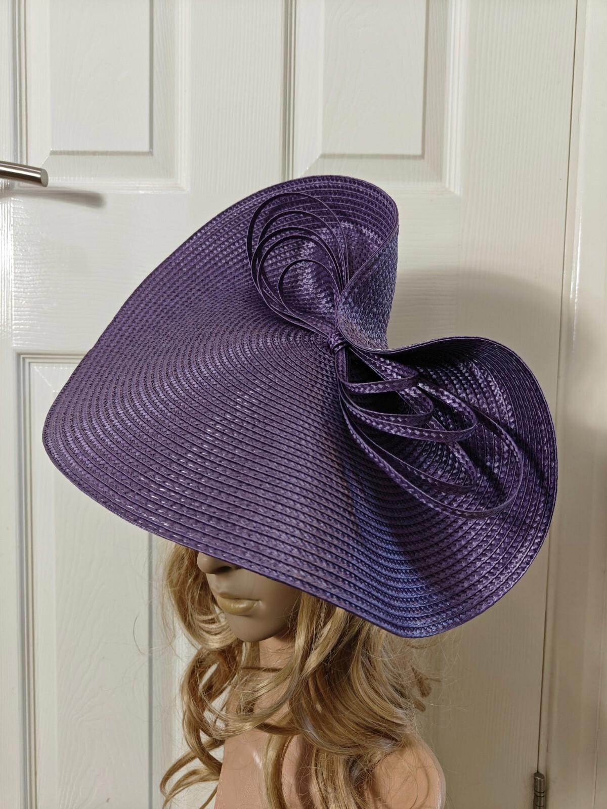 purple large straw fascinator millinery burlesque headband wedding hat