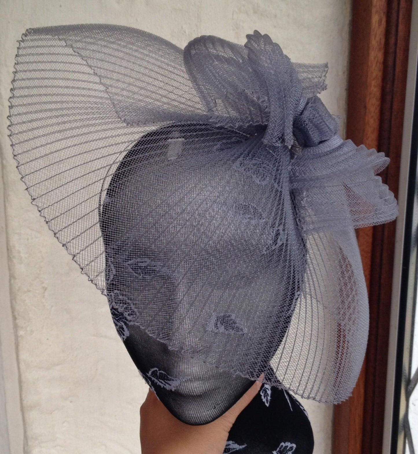 Grey feather fascinator millinery burlesque headband wedding hat hair piece