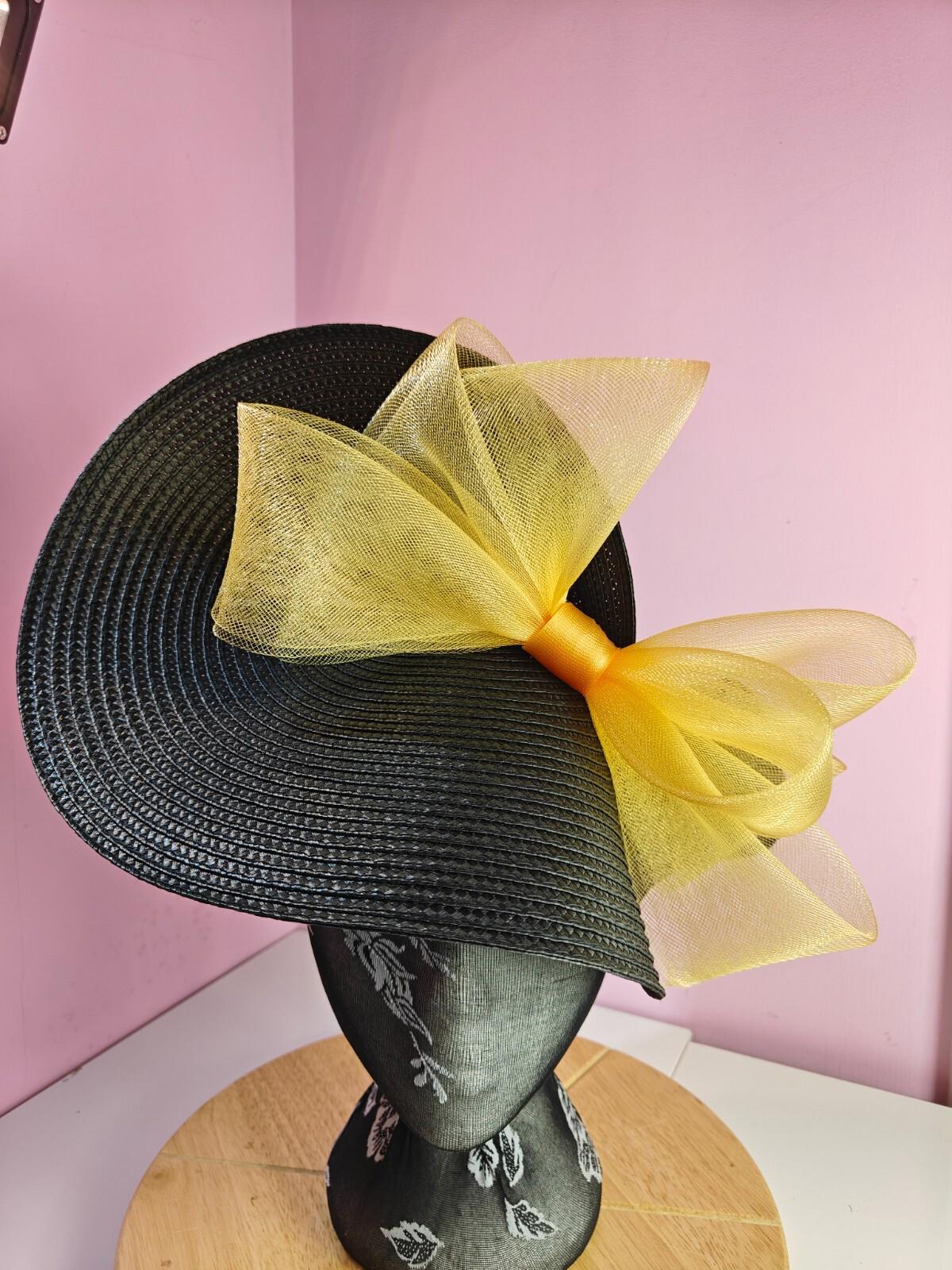black gold large straw fascinator wedding hat Kentucky Derby Royal Ascot