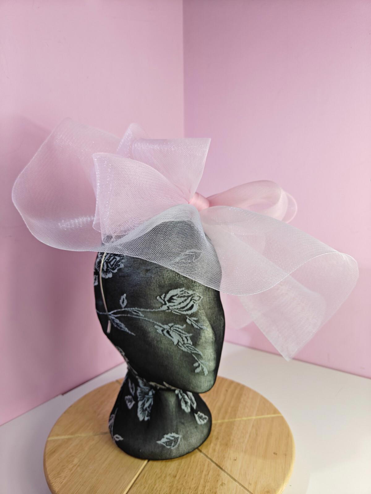 white light pink fascinator millinery headband derby wedding hat ascot race