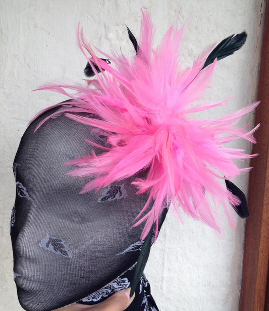 pink fascinator millinery feather brooch clip ascot race wedding bridal hair