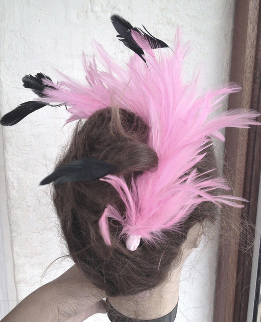 Pink feather comb fascinator millinery bridal wedding hat hair piece race