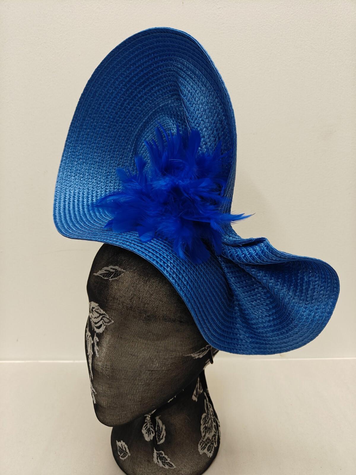 blue flower large straw fascinator millinery burlesque headband wedding hat