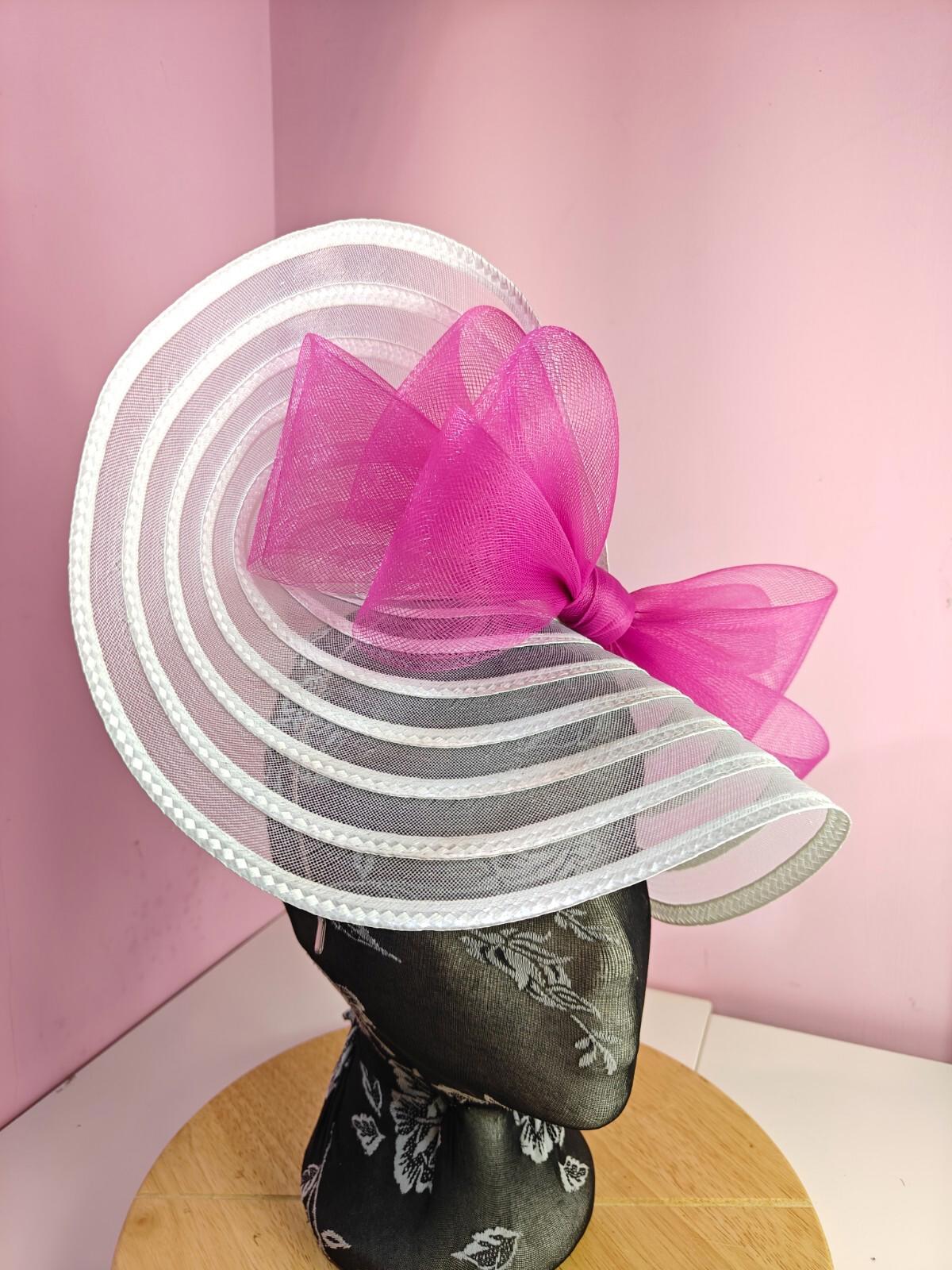 white pink bow fascinator millinery wedding hat Kentucky Derby Royal Ascot