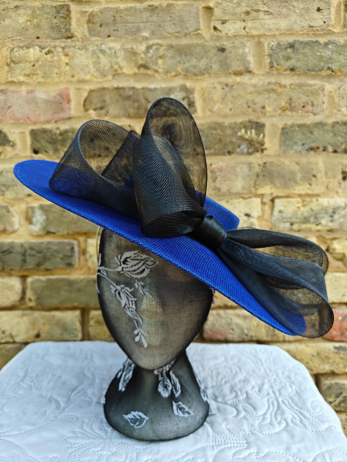 royal blue black large fascinator wedding hat  Kentucky Derby Royal Ascot bow