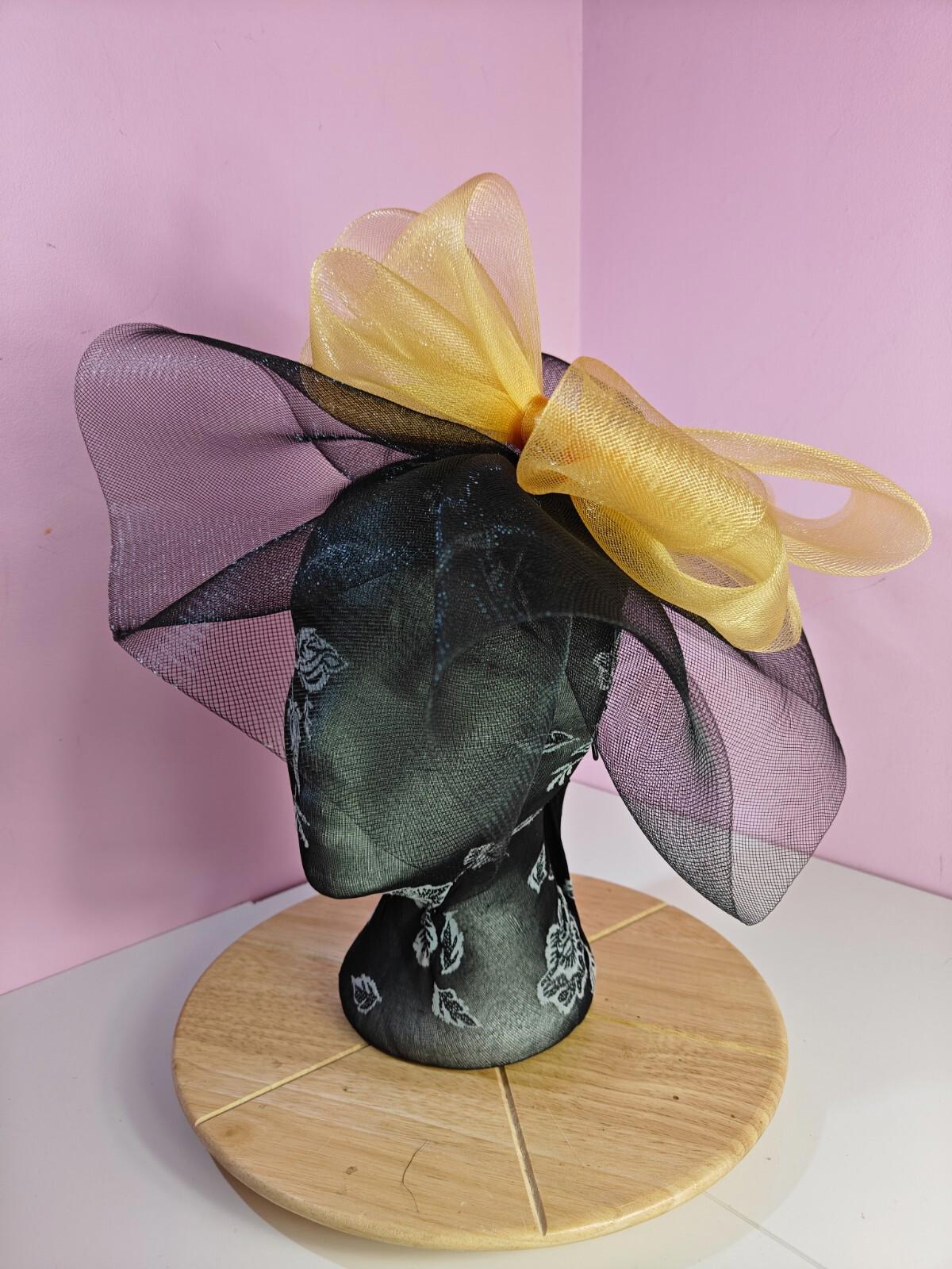 black gold fascinator millinery headband derby wedding hat ascot race