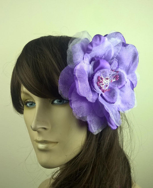 purple satin flower fascinator millinery burlesque wedding hat bridal race