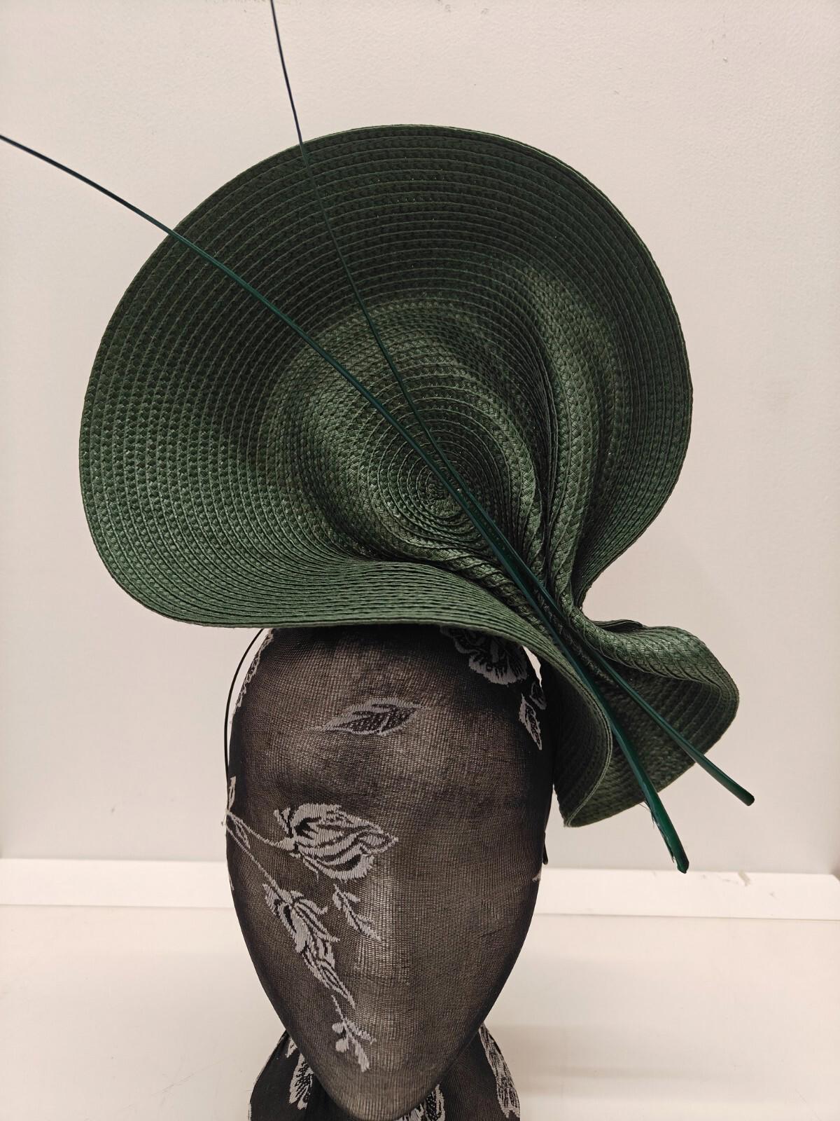 green large straw fascinator ostrich quill spine millinery headband wedding hat