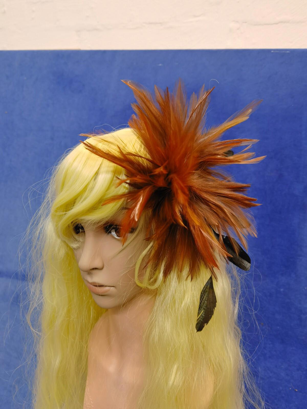 brown fascinator millinery feather brooch hair clip wedding ascot