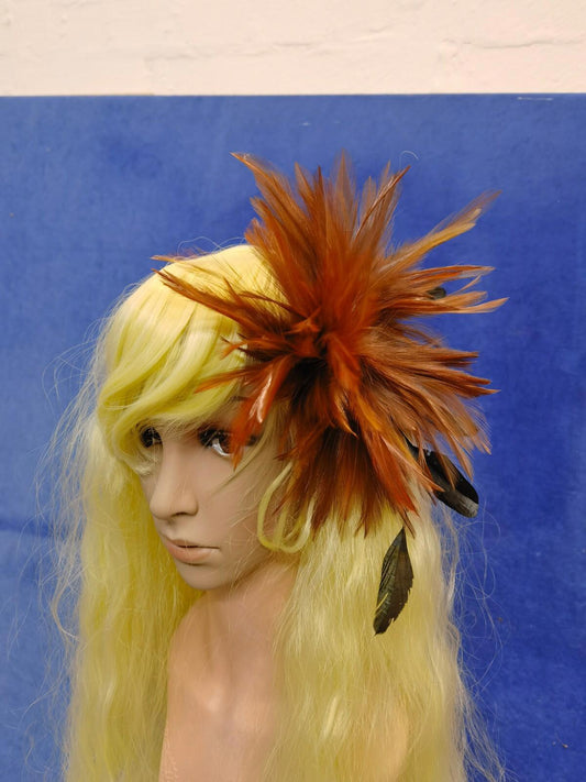 brown fascinator millinery feather brooch hair clip wedding ascot