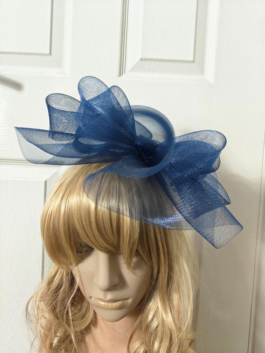 navy blue fascinator millinery burlesque headband wedding hat ascot race