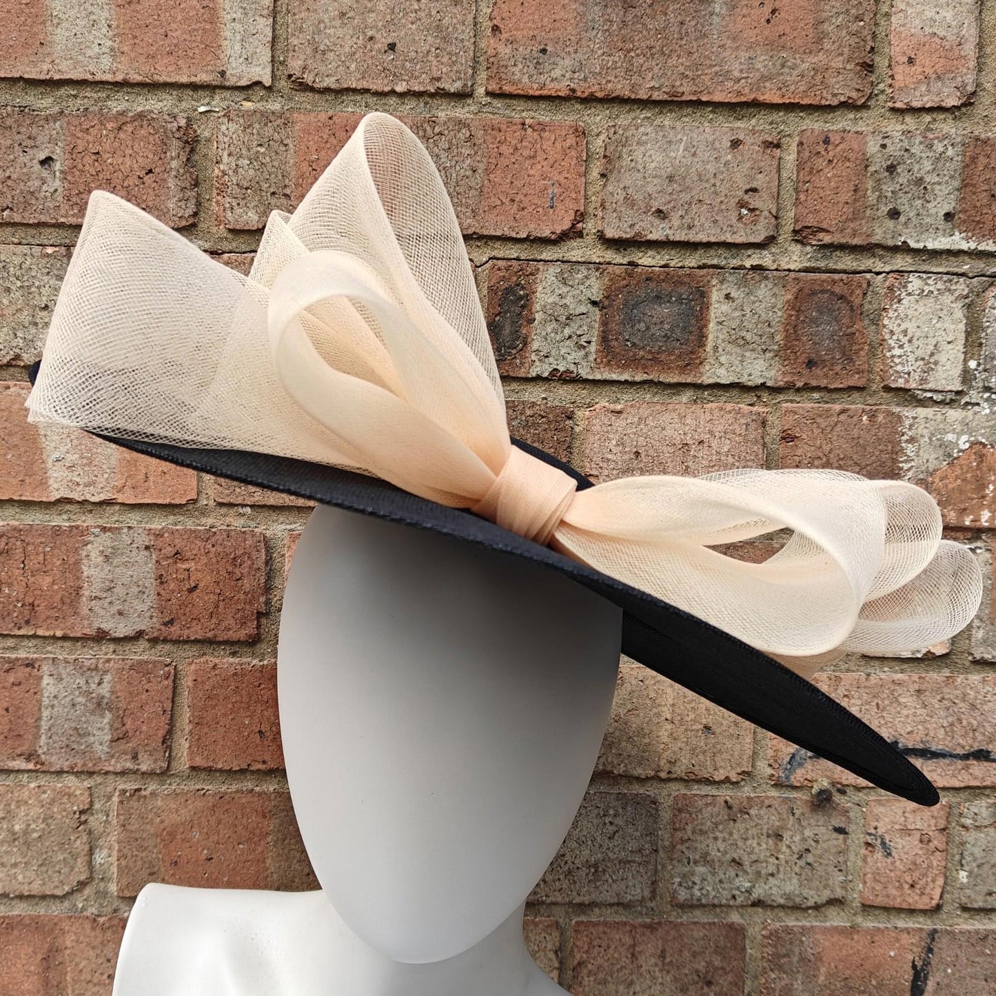 black nude peach large fascinator wedding hat  handmade hatinator Ascot bow