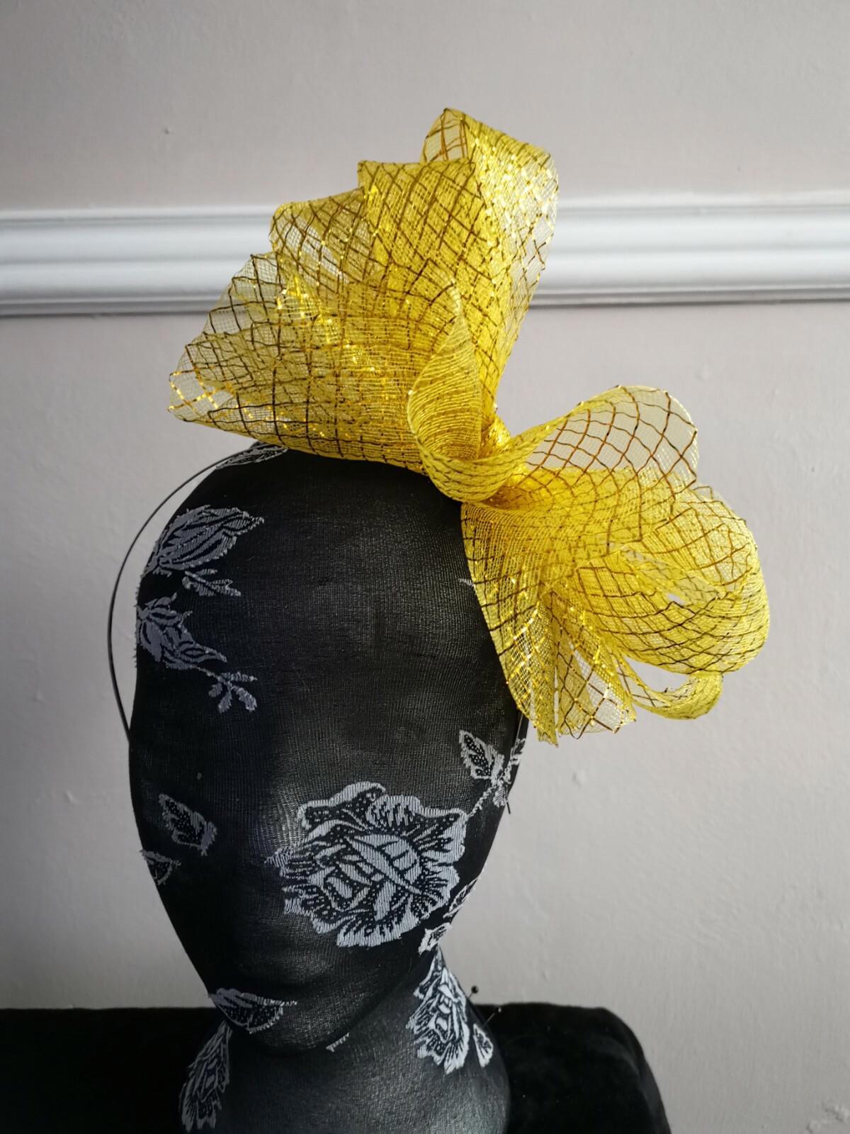 gold fascinator millinery burlesque headband wedding hat hair piece ascot race
