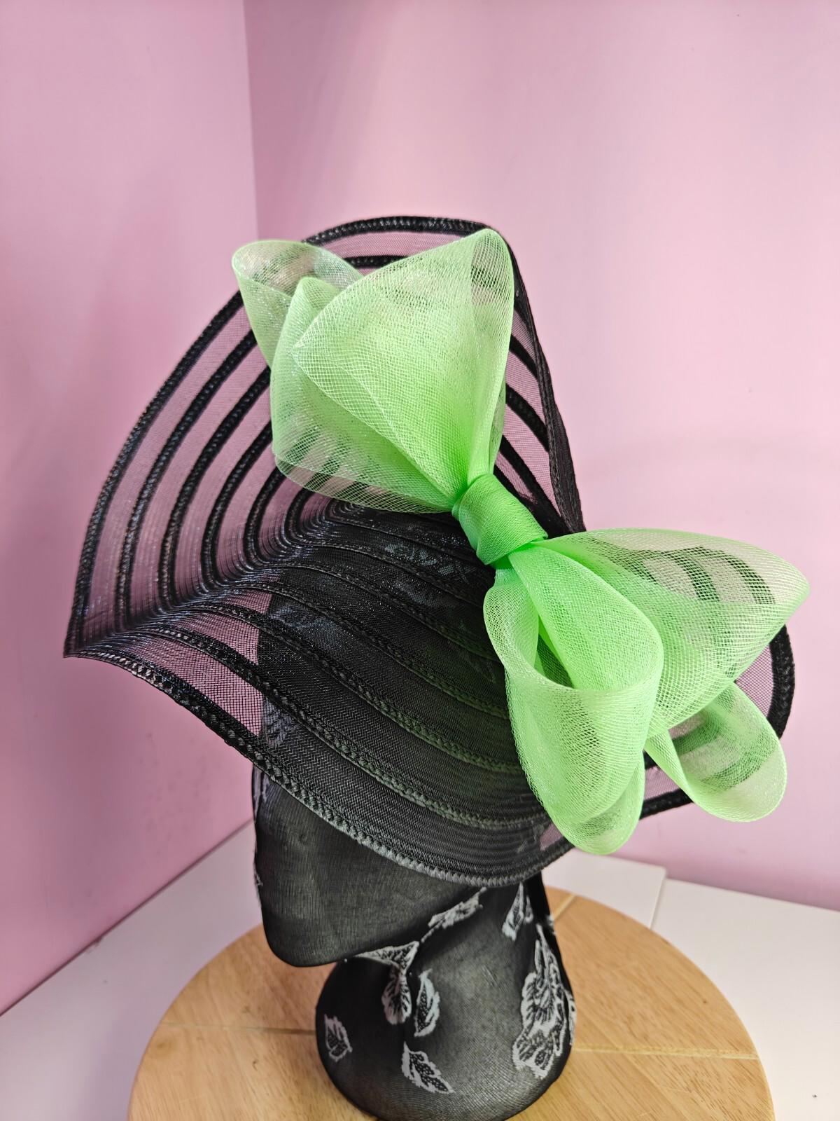 black green bow fascinator millinery wedding hat Kentucky Derby Royal Ascot