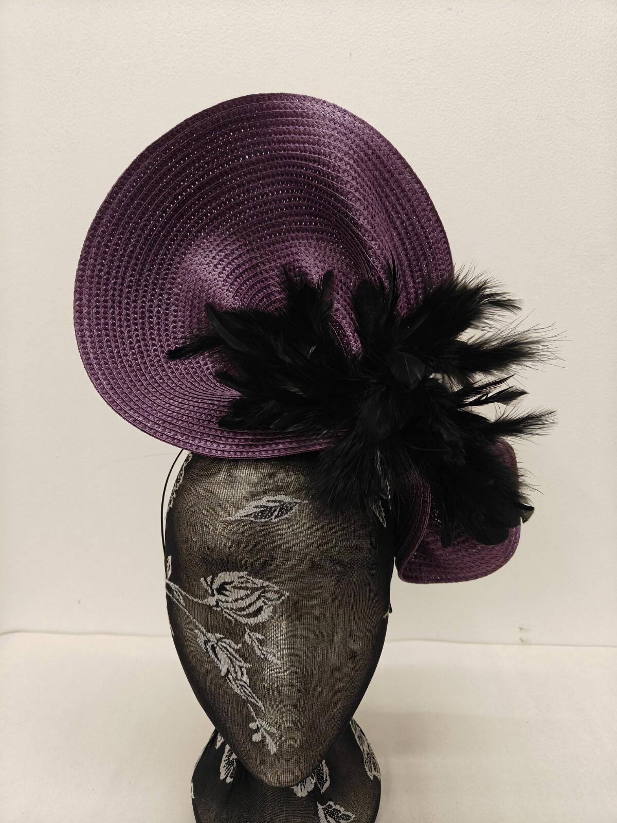 purple black flower large straw fascinator millinery burlesque headband wedding