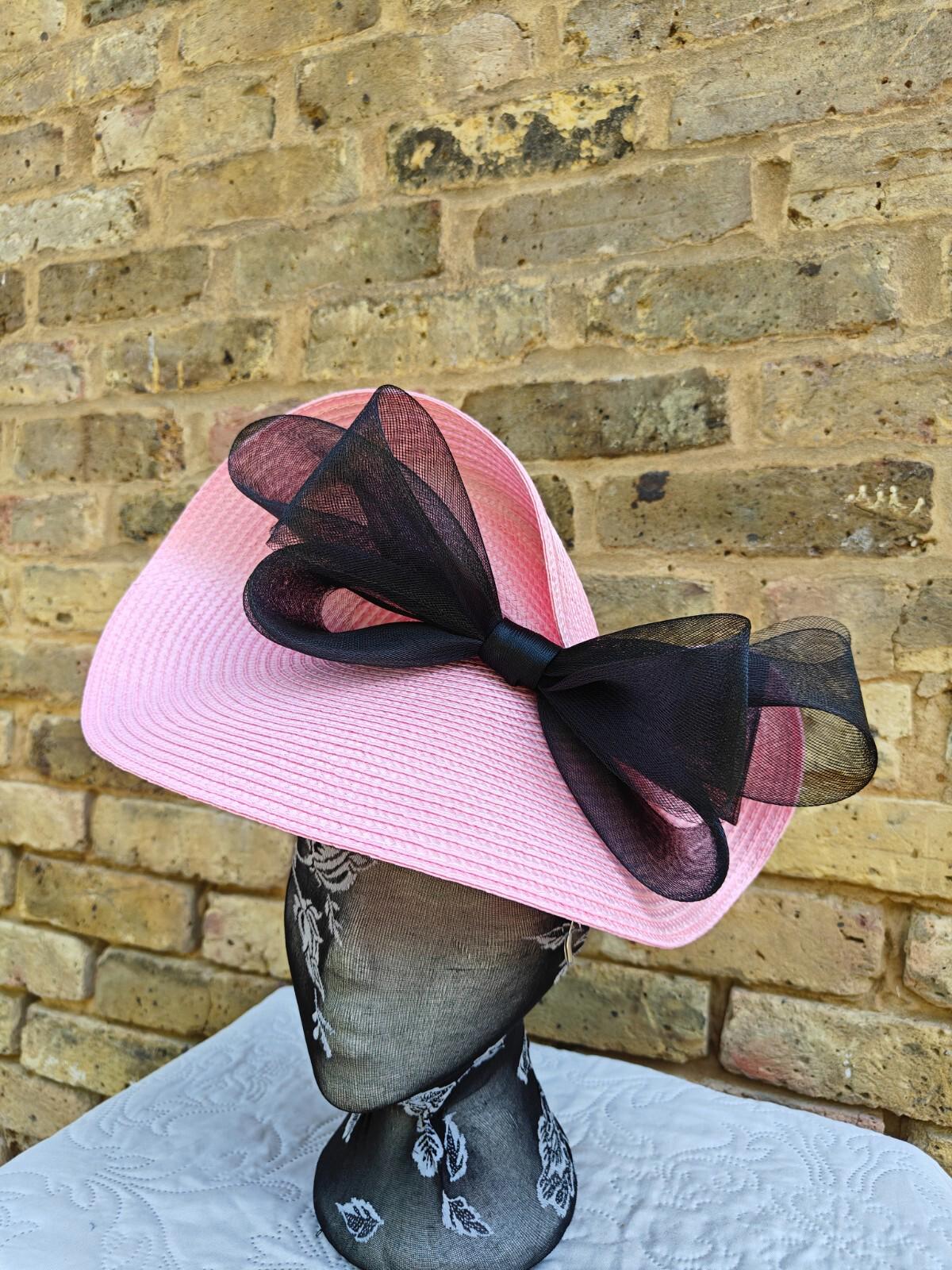 light pink black large straw fascinator millinery headband wedding hat ascot