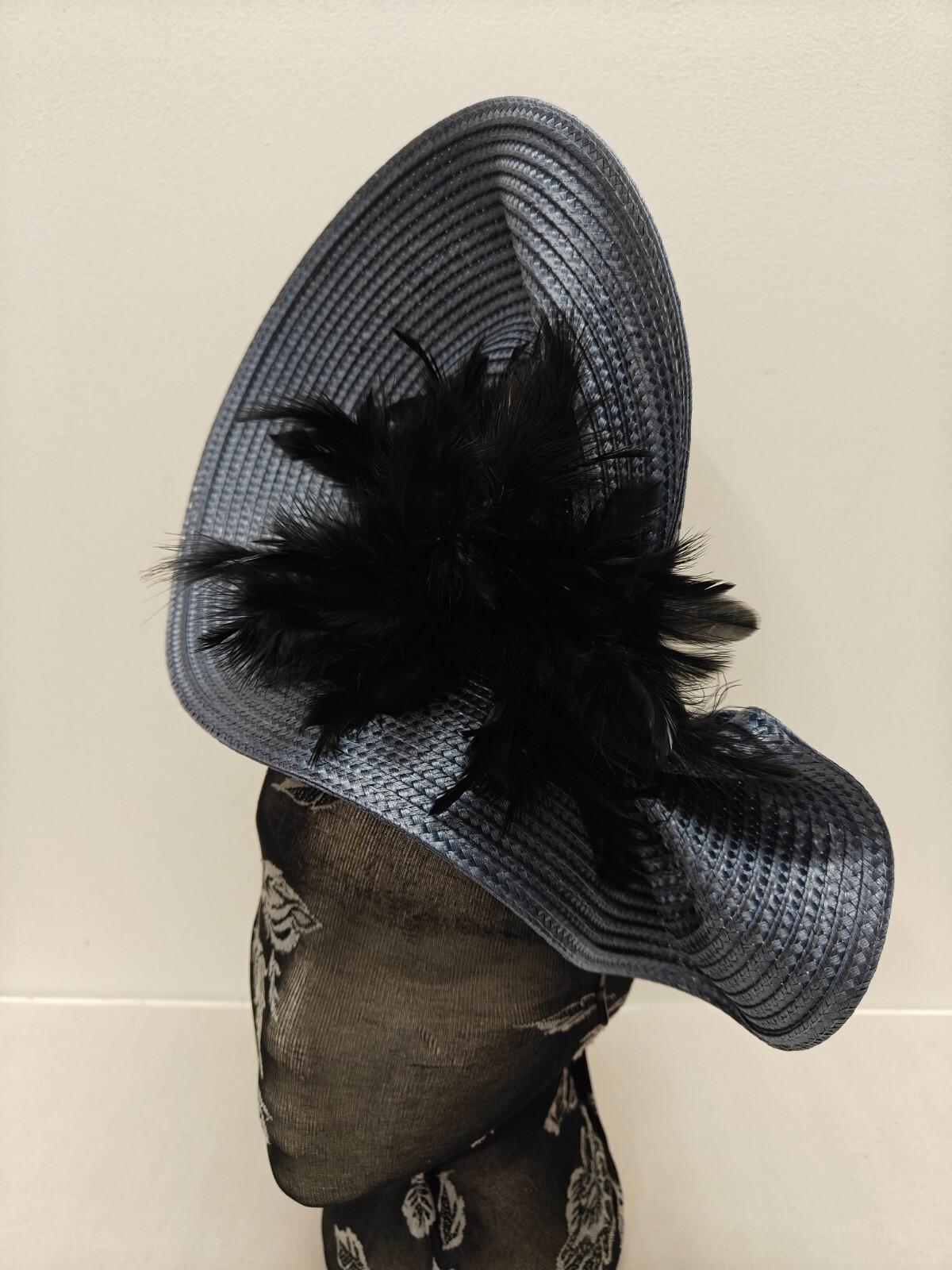 blue black flower large straw fascinator millinery burlesque headband wedding