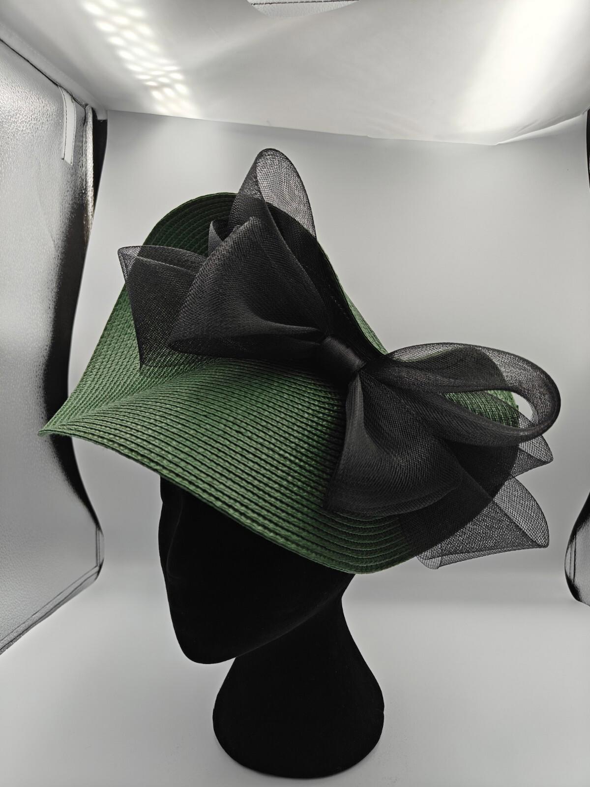 green black bow straw fascinator millinery burlesque headband wedding hat