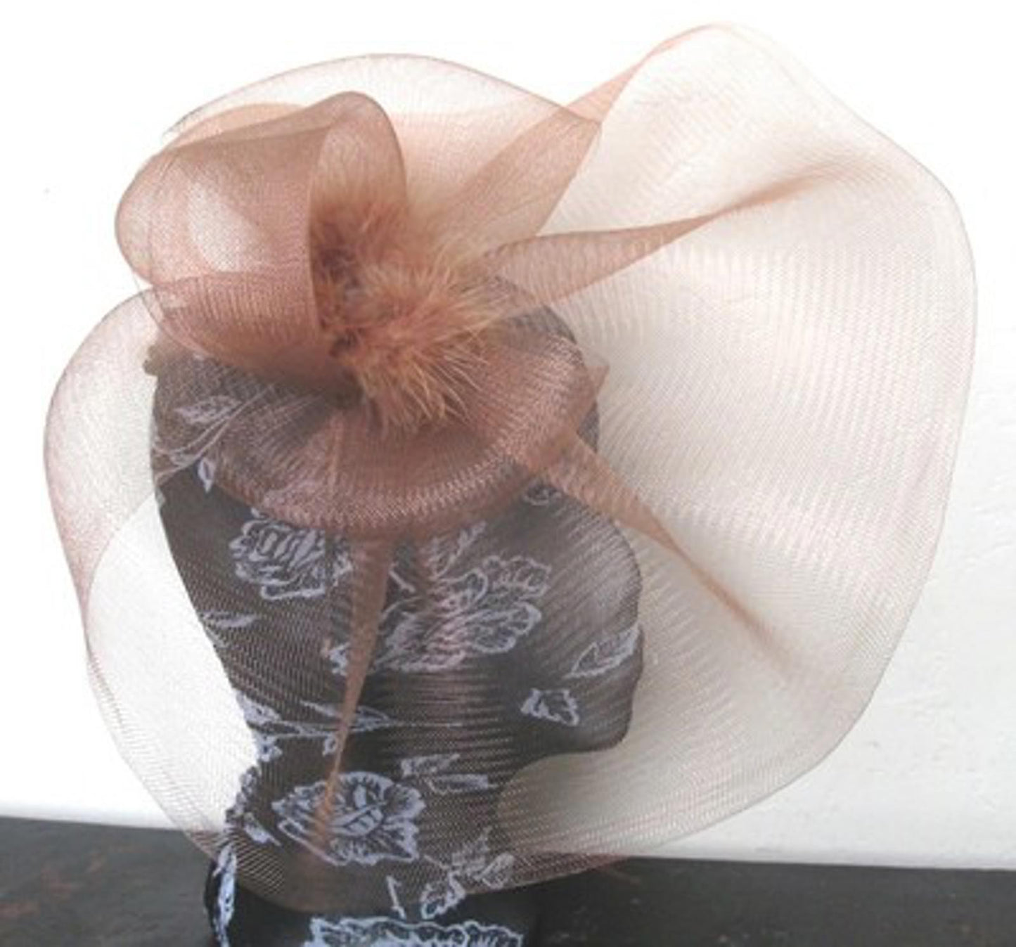 brown tan feather fascinator millinery burlesque headband wedding hat hair piece