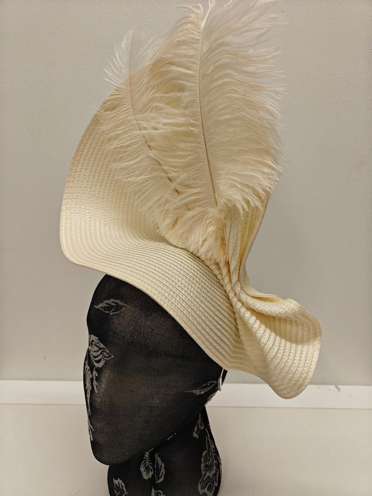 ivory large straw fascinator ostrich feather millinery headband wedding hat